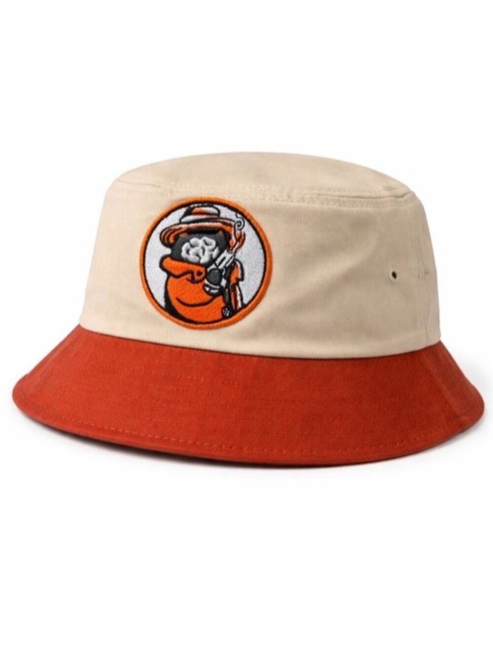Dorahacks TwoTone Bucket Hat Beige  Rust Embroidered Graphic Logo